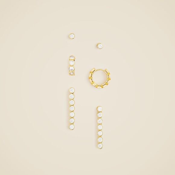 NWT J. Crew Dainty Cubic Zirconia Earrings Set of Three in Silver - Picture 4 of 4